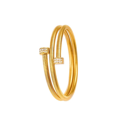 Casual Minimalist Commute Circle Round 304 Stainless Steel 18K Gold Plated Rhinestones Bangle In Bulk