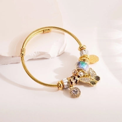 Elegant Sweet Butterfly 304 Stainless Steel Alloy Gold Plated Rhinestones Bangle In Bulk