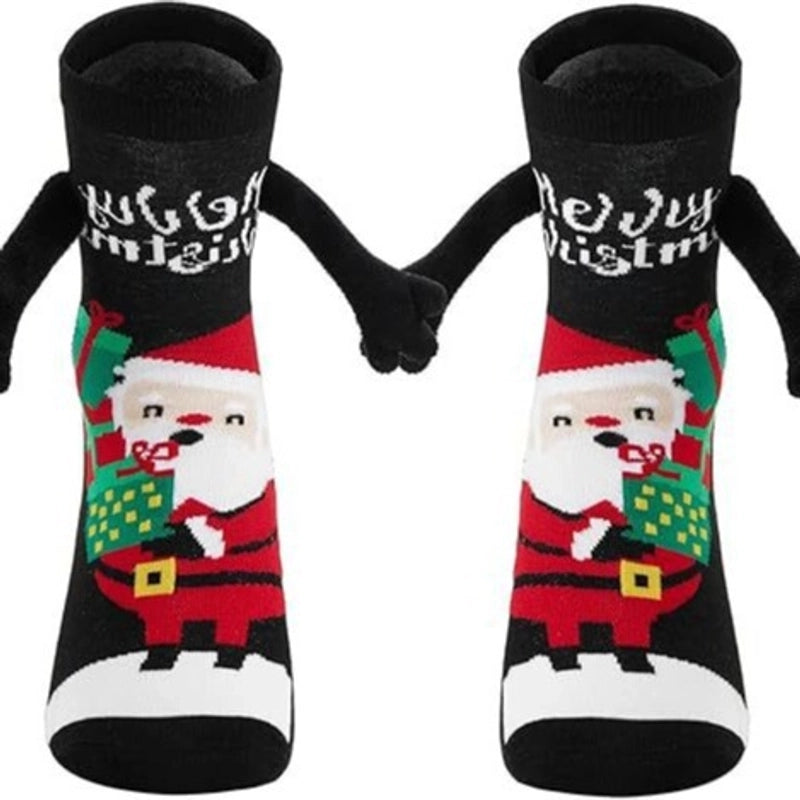 New Popular Christmas Socks Autumn And Winter Cotton Magnet Magnet Hand-holding Socks Mid-calf Length Socks In Stock