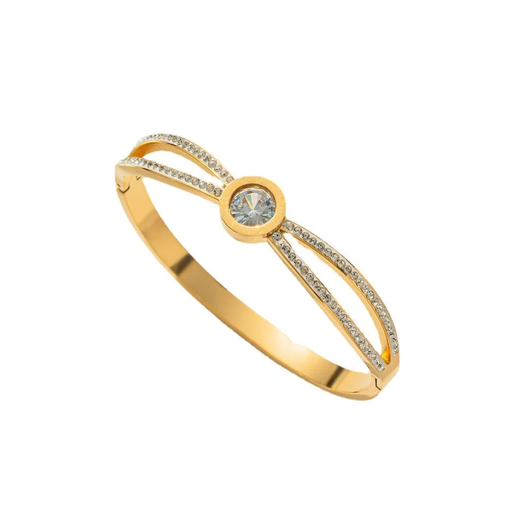 Korean Round Titanium Steel 18K Gold Plated Bangles