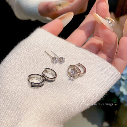 1 Set Minimalist Geometric Enamel Plating Inlay Copper Rhinestones Opal Shell Earrings