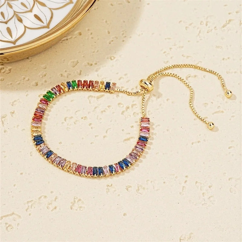 Copper K Gold Plated Rhodium Plated Minimalist Classic Style Plating Inlay Rectangle Zircon Bracelets