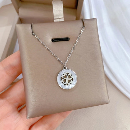 Casual Commute Geometric Titanium Steel Shell Zircon Inlay Pendant Necklace