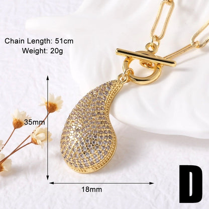 Modern Style Minimalist Water Droplets Heart Shape 201 Stainless Steel Copper Zircon 18K Gold Plated Inlay Pendant Necklace