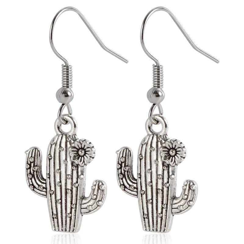 Jewelry Punk Western Denim Style Boots Cow Head Tassel Earrings Vintage Cactus Earrings For Women