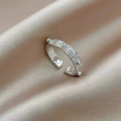 Minimalist Heart Shape Flower Bow Knot Copper Inlay Artificial Pearls Opal Zircon Rings