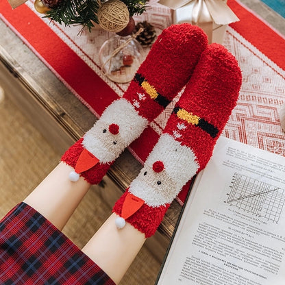 Autumn And Winter New Socks Women's Thickened Coral Velvet Christmas Socks Women's Mid-calf Floor Socks Three-dimensional Cartoon Sleep Socks