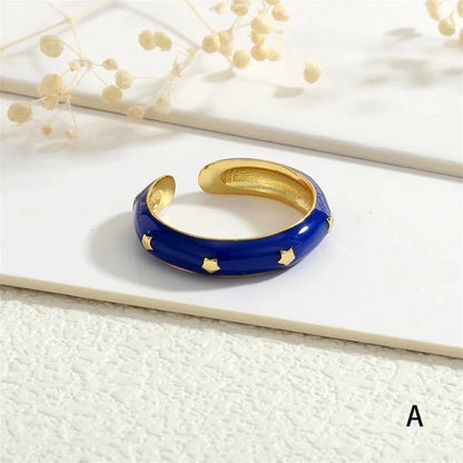 Copper 18K Gold Plated Enamel Star Open Rings