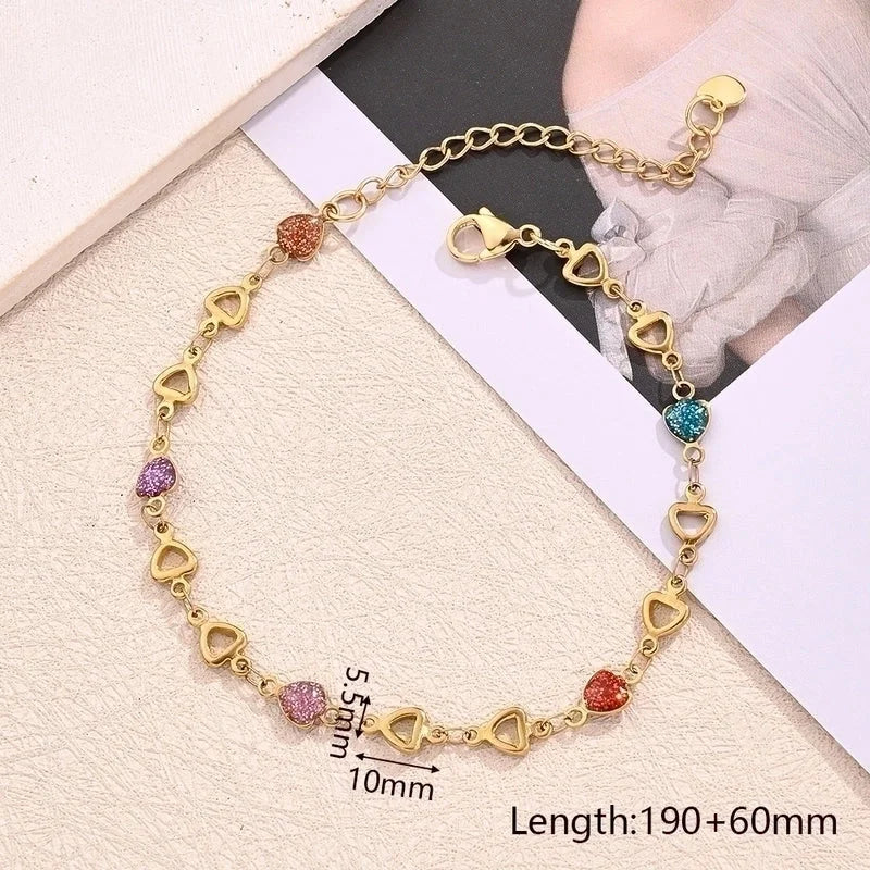 Best Seller In Europe And America 304 Stainless Steel Furnace Vacuum Plating Color Sequins Dripping Oil Hollow Love Butterfly Bracelet