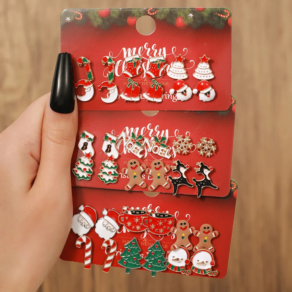 2 Pieces 1 Set Fashion Christmas Tree Santa Claus Christmas Socks Enamel Alloy Drop Earrings