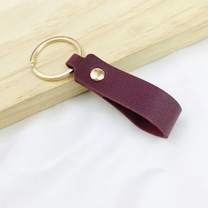 Creative Solid Color Pu Keychain Simple Couple Leather Car Key Ring Metal Universal Bag Strap Buckle Office Culture Accessories