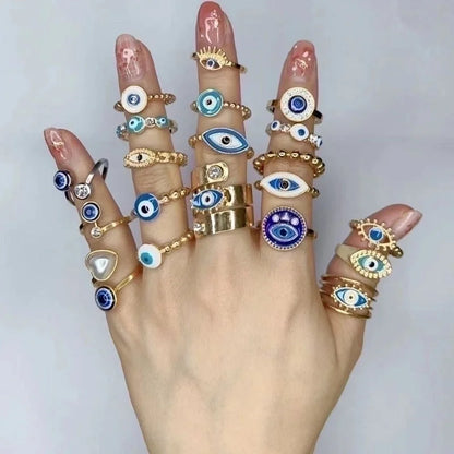 3 Pieces Classic Style Devil\'s Eye Stainless Steel Plating Gold Plated Open Rings