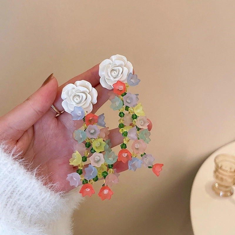 1 Pair Minimalist Flower Copper Enamel Rhinestones Drop Earrings Ear Studs