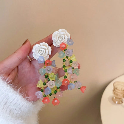 1 Pair Minimalist Flower Copper Enamel Rhinestones Drop Earrings Ear Studs