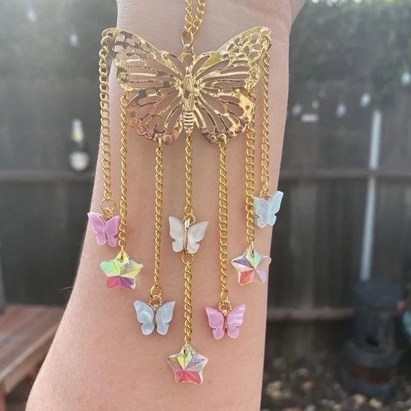 Christmas Pastoral Sun Butterfly Crystal Pendant Wind Chime Wall Art