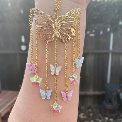 Christmas Pastoral Sun Butterfly Crystal Pendant Wind Chime Wall Art