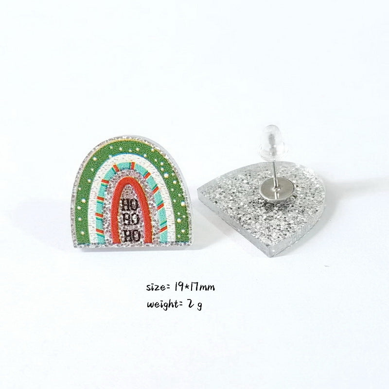 Christmas Christmas Tree Rainbow Sloth Dinosaur Candy House Crystal Ball Christmas Ball Cup Gingerbread Man Earrings