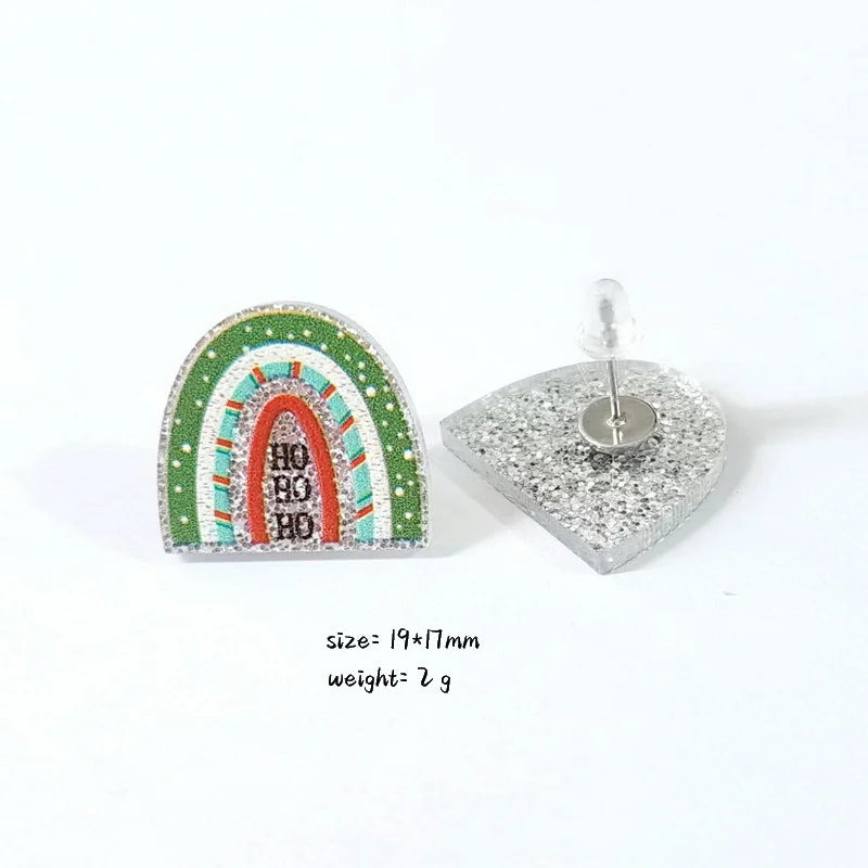 Christmas Christmas Tree Rainbow Sloth Dinosaur Candy House Crystal Ball Christmas Ball Cup Gingerbread Man Earrings