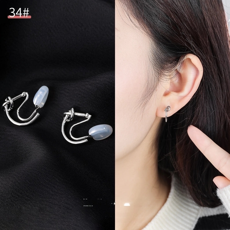 Mosquito Incense Plate Ear Clip Women's Ear Holes Exquisite Pearl Earrings Advanced Hong Kong Style Retro Niche Light Luxury Earrings