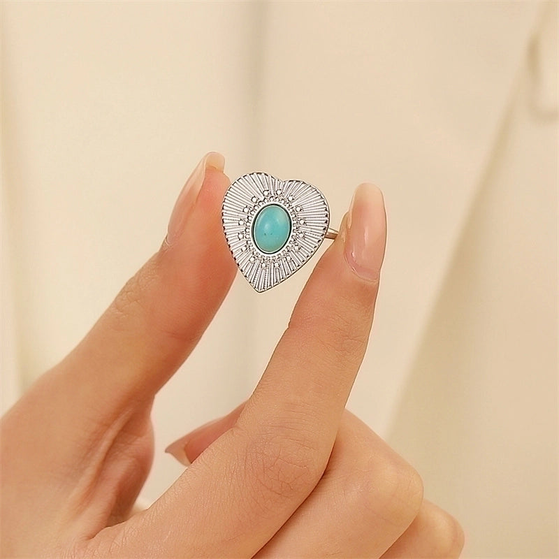 Alloy Gold Plated Silver Plated Casual Elegant Sun Heart Shape Turquoise Open Rings