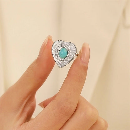 Alloy Gold Plated Silver Plated Casual Elegant Sun Heart Shape Turquoise Open Rings