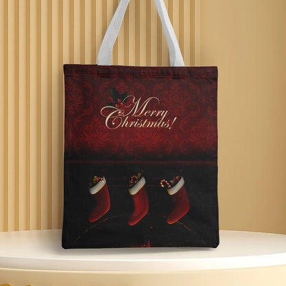 Christmas Unisex Polyester Christmas House Christmas Tree Santa Claus Cute Square Open Handbag