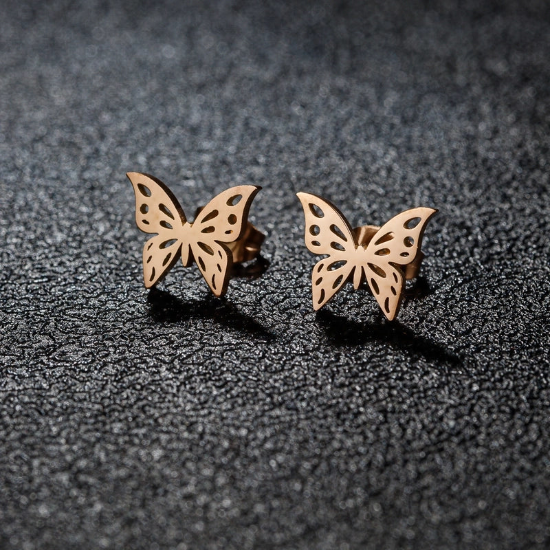 1 Pair Sweet Minimalist Artistic Heart Shape Butterfly Polishing 304 Stainless Steel 18K Gold Plated Ear Studs