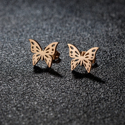 1 Pair Sweet Minimalist Artistic Heart Shape Butterfly Polishing 304 Stainless Steel 18K Gold Plated Ear Studs