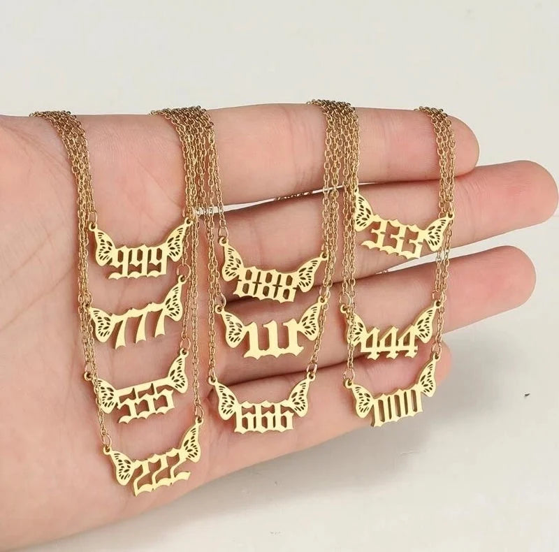 201 Stainless Steel 18K Gold Plated Minimalist Plating Number Pendant Necklace