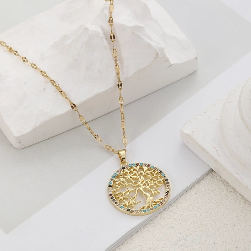 304 Stainless Steel Copper Life Tree Pendant Necklace