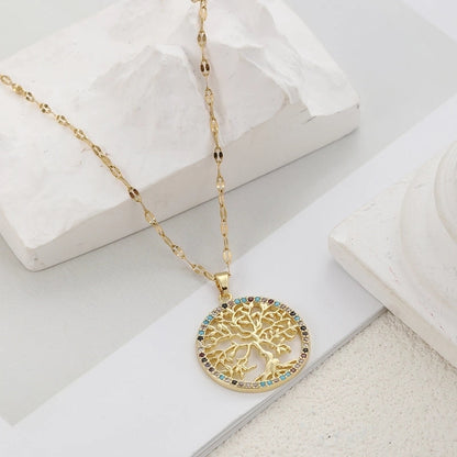 304 Stainless Steel Copper Life Tree Pendant Necklace