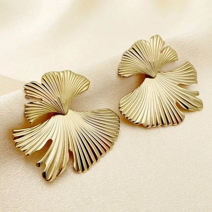 1 Pair Minimalist Classic Style Leaves Plant Ginkgo Leaf Plating 304 Stainless Steel 14K Gold Plated Drop Earrings