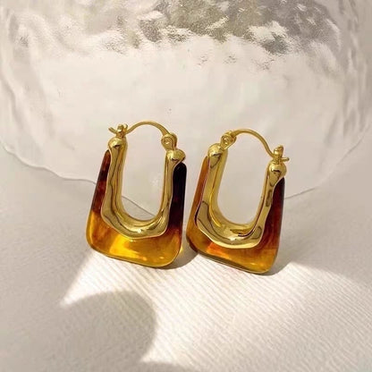 1 Pair Vintage Style Minimalist Streetwear U Shape Amber Copper 18K Gold Plated Earrings