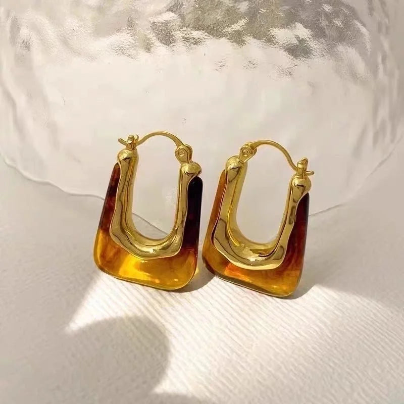 1 Pair Vintage Style Minimalist Streetwear U Shape Amber Copper 18K Gold Plated Earrings