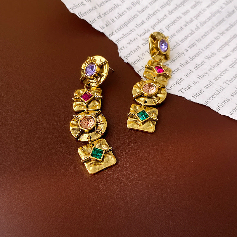 2 Pieces Mid-century Modern Round Geometric Copper Electroplating Earrings