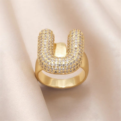 Copper Inlay Letter Zircon Open Rings