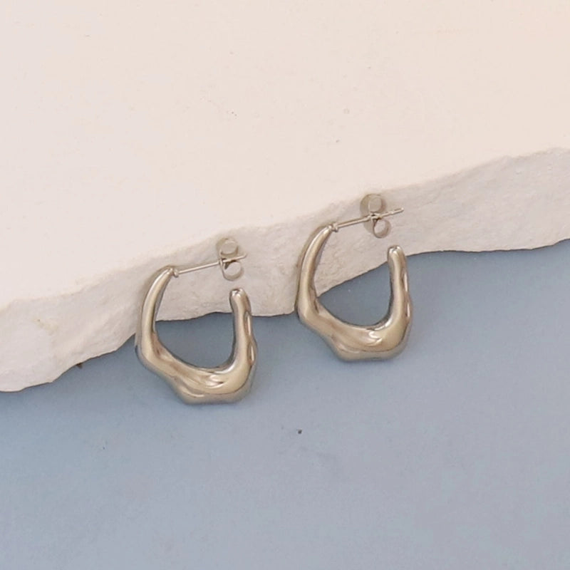 1 Pair Minimalist Round Square Heart Shape 304 Stainless Steel Earrings