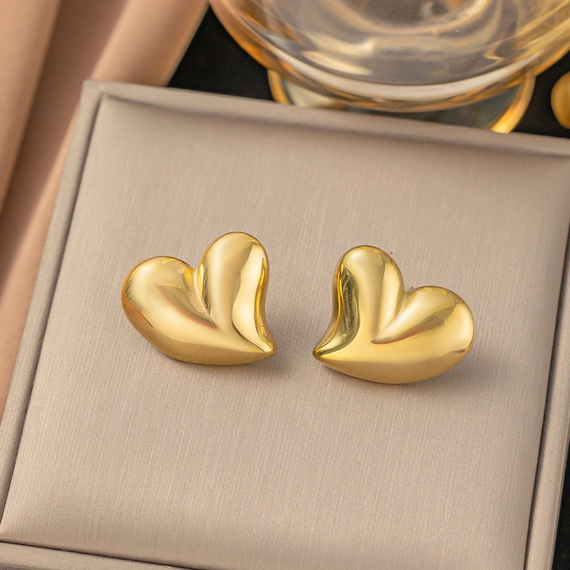 Casual Sweet Heart Shape Titanium Steel 18K Gold Plated Earrings Necklace