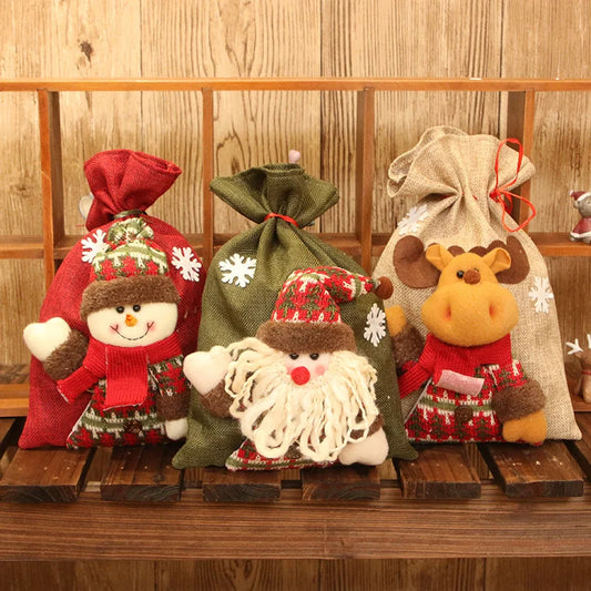 Christmas Gift Bags 3d Burlap Gift Bags Elderly Style Snowman Style Reindeer Style Burlap Gift Bag Set