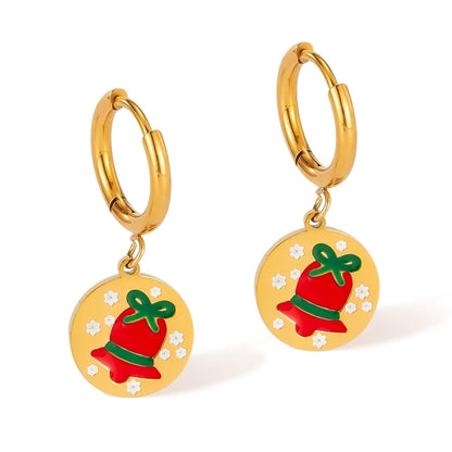 1 Pair Christmas IG Style Cute Christmas House Christmas Tree Bell Enamel Plating 304 Stainless Steel 18K Gold Plated Drop Earrings