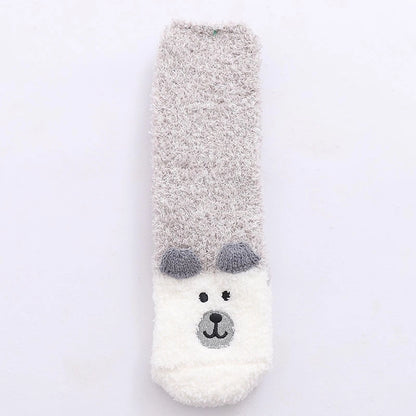 29 Cartoon Straight Embroidered Three-dimensional Animal Coral Fleece Christmas Warm Home Floor Socks Half Velvet Tube Socks