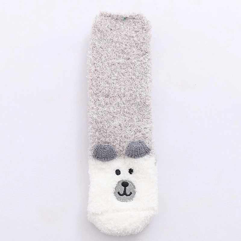 29 Cartoon Straight Embroidered Three-dimensional Animal Coral Fleece Christmas Warm Home Floor Socks Half Velvet Tube Socks