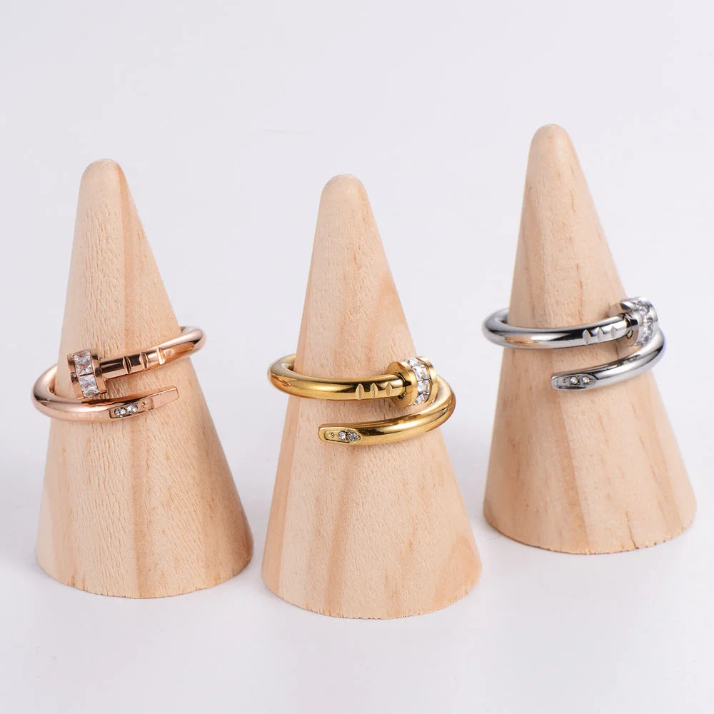Expressive Stainless Steel Diamond Inlay Rings