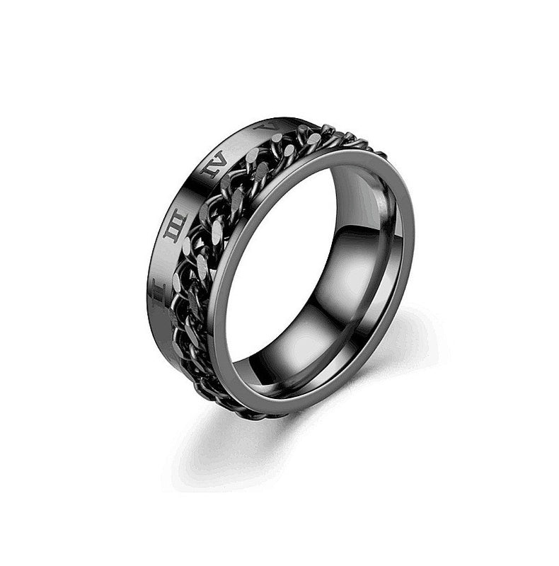 Fashion Titanium Steel Turning Ring Male European And American Carved Ring