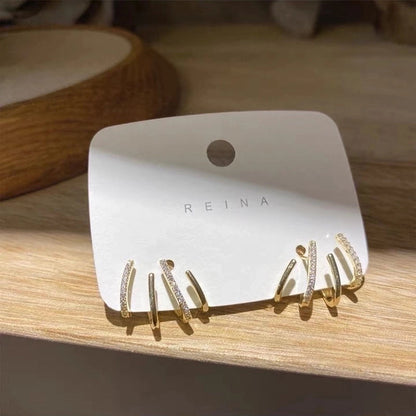 2 Pieces Retro Flower Copper Inlay Zircon Drop Earrings Ear Studs 1 Pair