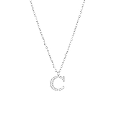 Minimalist Letter 304 Stainless Steel Zircon 16K Gold Plated White Gold Plated Plating Inlay Pendant Necklace