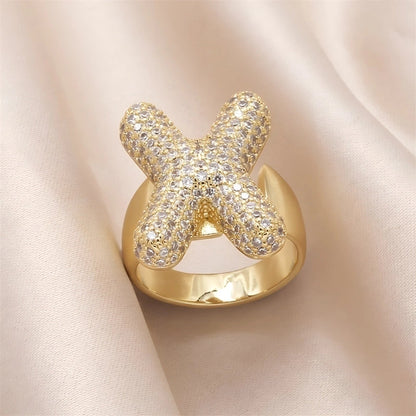 Copper Inlay Letter Zircon Open Rings