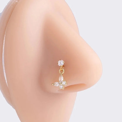 1 Piece Nose Rings & Studs Basic Classic Style Heart Shape Flower Butterfly 316L Stainless Steel Copper Plating Inlay Zircon