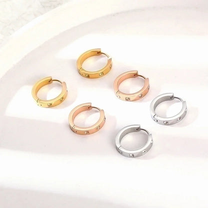 Micro-inlaid Zircon Stainless Steel Round Earrings