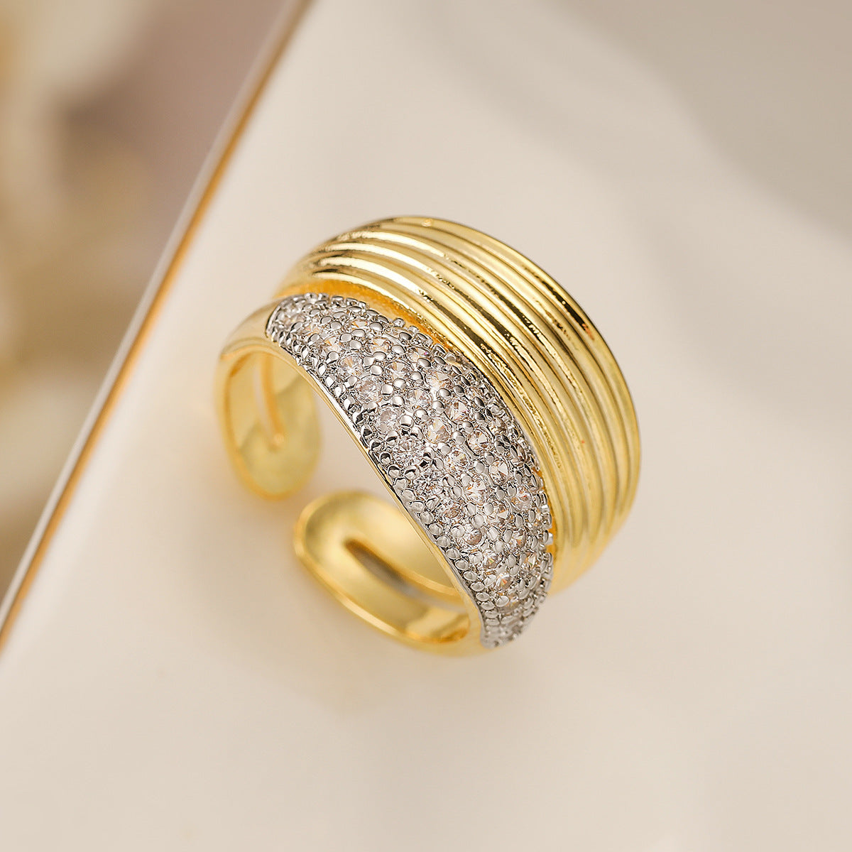 Minimalist Women Irregular Geometric Copper Inlay Rings